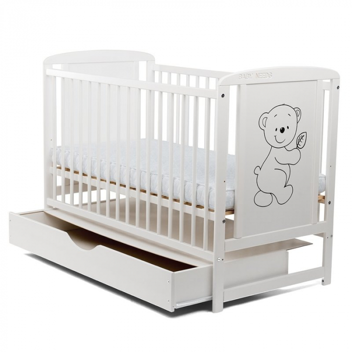 Patut din lemn pin si mdf Timmi 120x60 cm, Cu sertar, capac si saltea 10 cm [4]