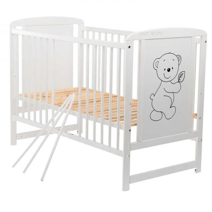 Patut din lemn pin+mdf alb, 120x60 cm cu saltea de 10 cm reglabila pe 3 nivele [5]