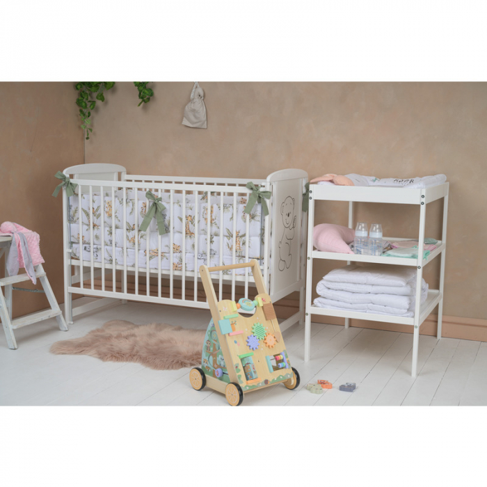 Patut din lemn pin+mdf alb, 120x60 cm cu saltea de 10 cm reglabila pe 3 nivele [8]
