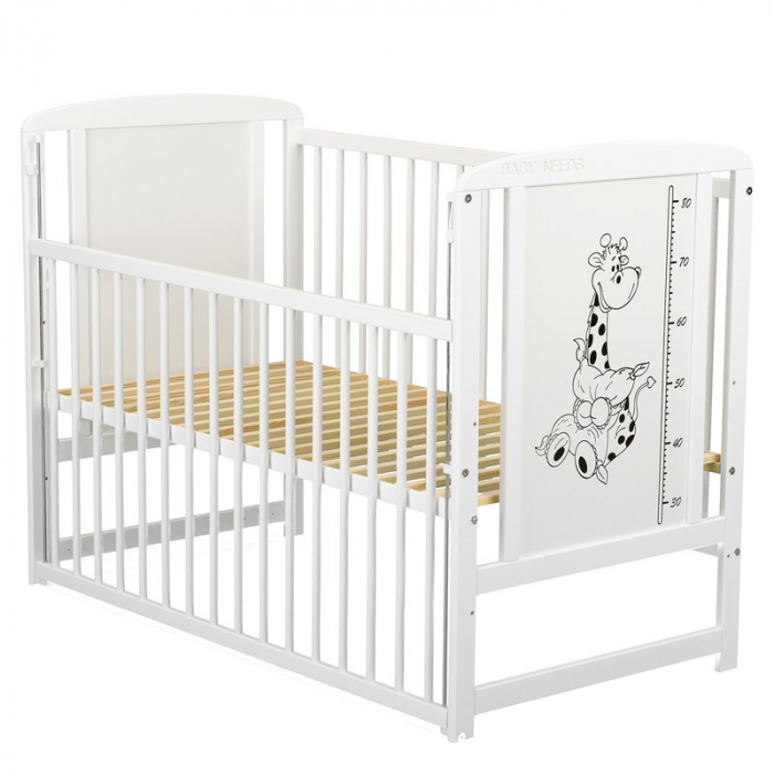 Patut din lemn pin+mdf Timmi Girafa 120x60 cm, Cu laterala culisanta, alb [2]