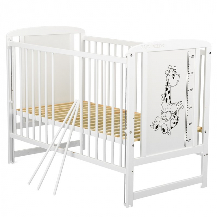 Patut din lemn pin+mdf Timmi Girafa 120x60 cm, Cu laterala culisanta, alb [3]