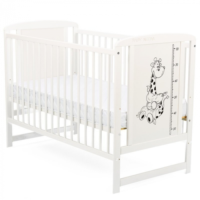 Patut din lemn de pin Timmi Girafa 120x60 cm, Laterala cu 3 bete detasabile, cu saltea de 12 cm , Alb [2]