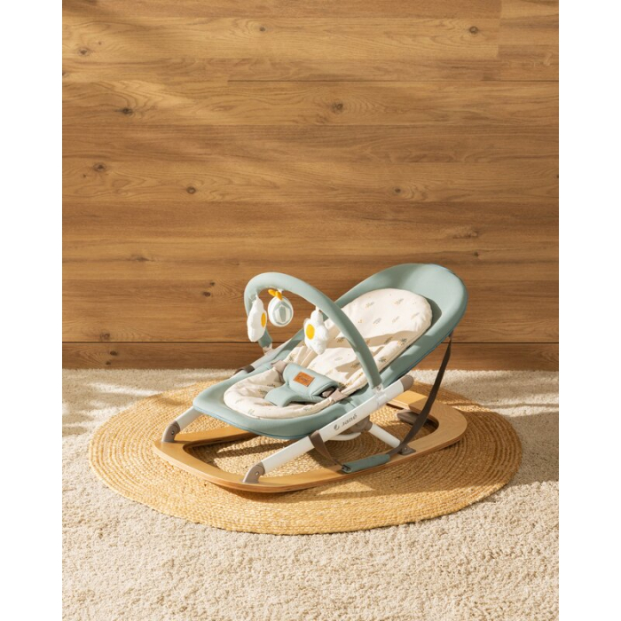 Balansoar, Jane, Kalm, Pliabil, Cu bara de jucarii si spatar reglabil, Cu baza din lemn, Conform cu standardul european de siguranta EN 12790:2023, Botanic [11]