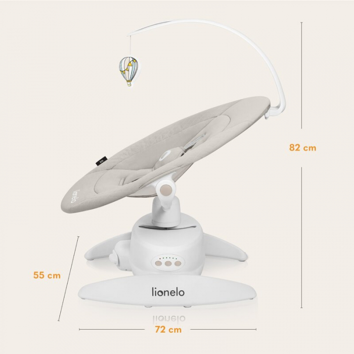Balansoar, Lionelo, Iris, 2 in 1, Rotire 360 grade, Electric, Cu 3 moduri de leganare, Cu 5 trepte de viteza, Cu 3 pozitii de inclinare, 12 melodii, Silentios, Pana la 9 kg, Bej [25]