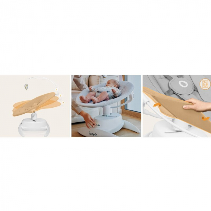 Balansoar, Lionelo, Iris, 2 in 1, Rotire 360 grade, Electric, Cu 3 moduri de leganare, Cu 5 trepte de viteza, Cu 3 pozitii de inclinare, Pana la 9 kg, Gri [14]