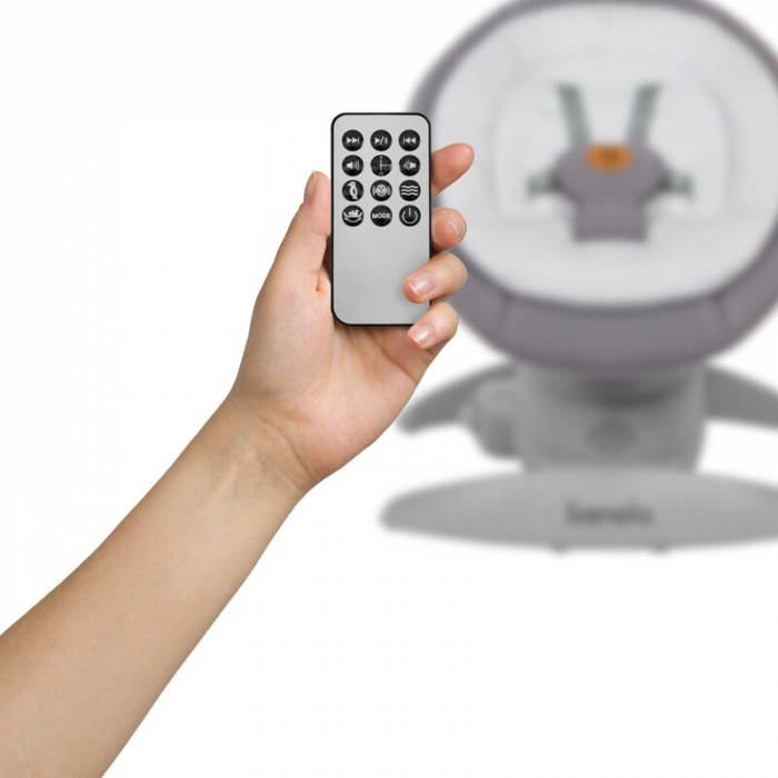 Balansoar, Lionelo, Mell, 2 in 1, Rotire 360 grade, Electric, Cu 3 moduri de leganare, Cu 5 trepte de viteza, Cu 3 pozitii de inclinare, Cu timer, 12 melodii si 2 sunete ale naturii, Pana la 9 kg, Gri [4]