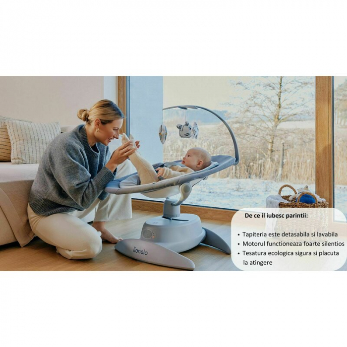Balansoar, Lionelo, Mell, 2 in 1, Rotire 360 grade, Electric, Cu 3 moduri de leganare, Cu 5 trepte de viteza, Cu 3 pozitii de inclinare, Cu timer, 12 melodii si 2 sunete ale naturii, Pana la 9 kg, Bej [27]