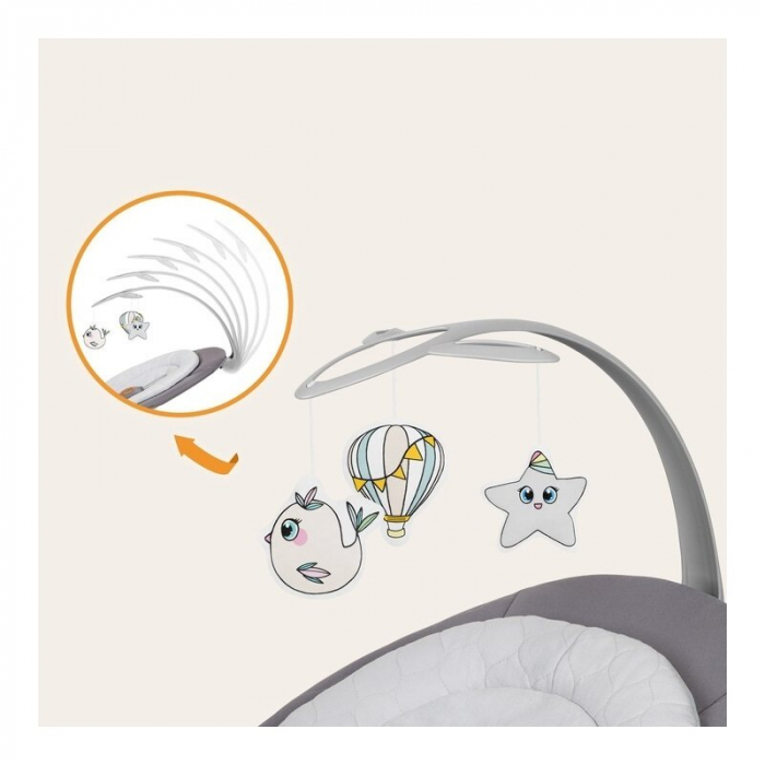 Balansoar, Lionelo, Mell, 2 in 1, Rotire 360 grade, Electric, Cu 3 moduri de leganare, Cu 5 trepte de viteza, Cu 3 pozitii de inclinare, Cu timer, 12 melodii si 2 sunete ale naturii, Pana la 9 kg, Gri [31]