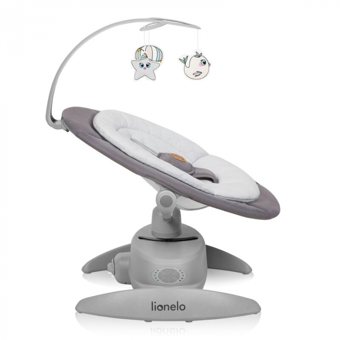 Balansoar, Lionelo, Mell, 2 in 1, Rotire 360 grade, Electric, Cu 3 moduri de leganare, Cu 5 trepte de viteza, Cu 3 pozitii de inclinare, Cu timer, 12 melodii si 2 sunete ale naturii, Pana la 9 kg, Gri [10]