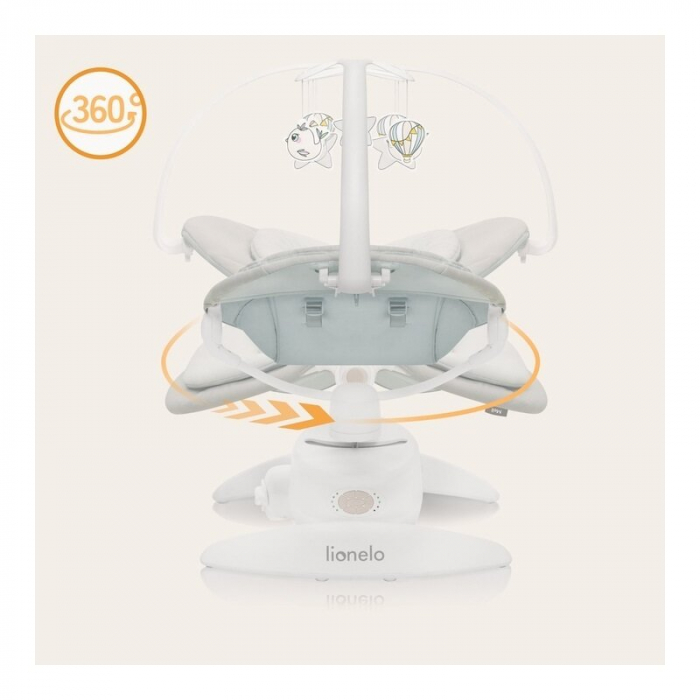 Balansoar, Lionelo, Mell, 2 in 1, Rotire 360 grade, Electric, Cu 3 moduri de leganare, Cu 5 trepte de viteza, Cu 3 pozitii de inclinare, Cu timer, 12 melodii si 2 sunete ale naturii, Pana la 9 kg, Bej [31]