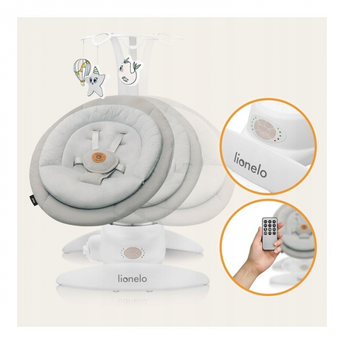Balansoar, Lionelo, Mell, 2 in 1, Rotire 360 grade, Electric, Cu 3 moduri de leganare, Cu 5 trepte de viteza, Cu 3 pozitii de inclinare, Cu timer, 12 melodii si 2 sunete ale naturii, Pana la 9 kg, Bej [32]
