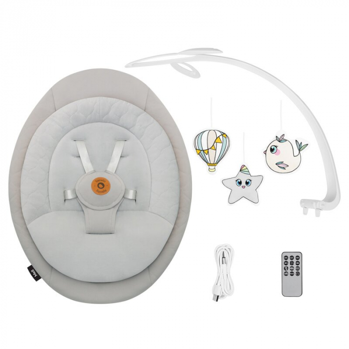 Balansoar, Lionelo, Mell, 2 in 1, Rotire 360 grade, Electric, Cu 3 moduri de leganare, Cu 5 trepte de viteza, Cu 3 pozitii de inclinare, Cu timer, 12 melodii si 2 sunete ale naturii, Pana la 9 kg, Bej [20]