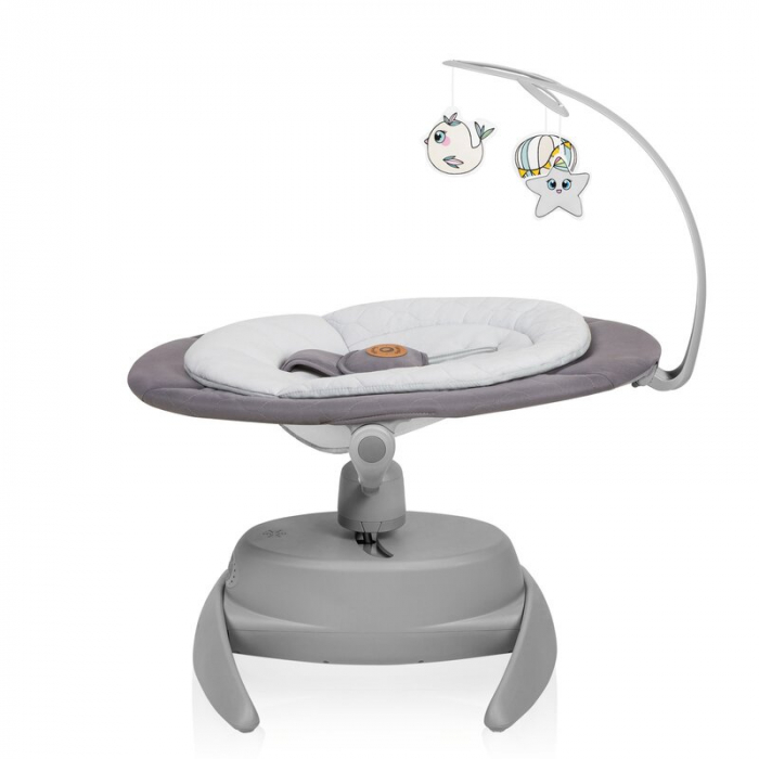 Balansoar, Lionelo, Mell, 2 in 1, Rotire 360 grade, Electric, Cu 3 moduri de leganare, Cu 5 trepte de viteza, Cu 3 pozitii de inclinare, Cu timer, 12 melodii si 2 sunete ale naturii, Pana la 9 kg, Gri [13]
