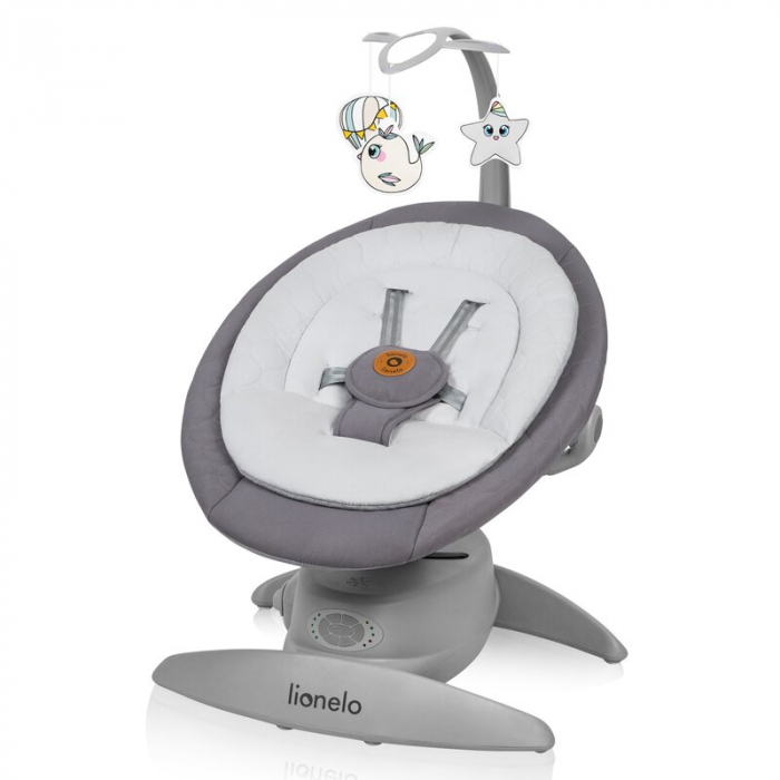 Balansoar, Lionelo, Mell, 2 in 1, Rotire 360 grade, Electric, Cu 3 moduri de leganare, Cu 5 trepte de viteza, Cu 3 pozitii de inclinare, Cu timer, 12 melodii si 2 sunete ale naturii, Pana la 9 kg, Gri [1]