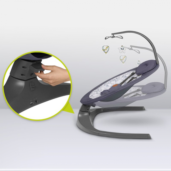 Balansoar si sezlong, Lionelo, Ralf, 2 in 1, Electric, Cu telecomanda si cablu USB, Cu miscare laterala de balansare si 5 niveluri diferite de viteza, Cu 12 melodii, Gri/Alb [23]