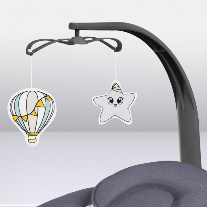 Balansoar si sezlong, Lionelo, Ralf, 2 in 1, Electric, Cu telecomanda si cablu USB, Cu miscare laterala de balansare si 5 niveluri diferite de viteza, Cu 12 melodii, Gri/Alb [27]