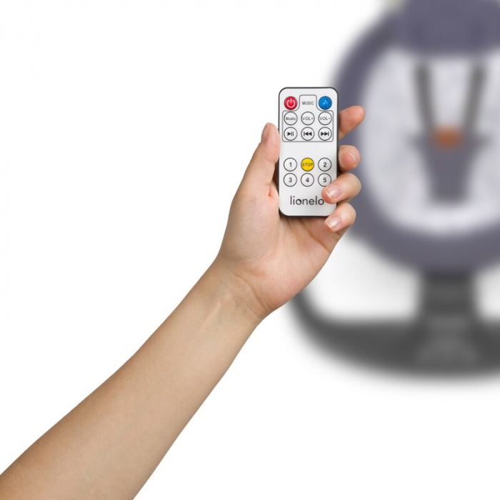Balansoar si sezlong, Lionelo, Ralf, 2 in 1, Electric, Cu telecomanda si cablu USB, Cu miscare laterala de balansare si 5 niveluri diferite de viteza, Cu 12 melodii, Gri/Alb [18]