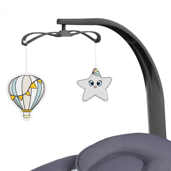 Balansoar si sezlong, Lionelo, Ralf, 2 in 1, Electric, Cu telecomanda si cablu USB, Cu miscare laterala de balansare si 5 niveluri diferite de viteza, Cu 12 melodii, Gri/Alb [15]