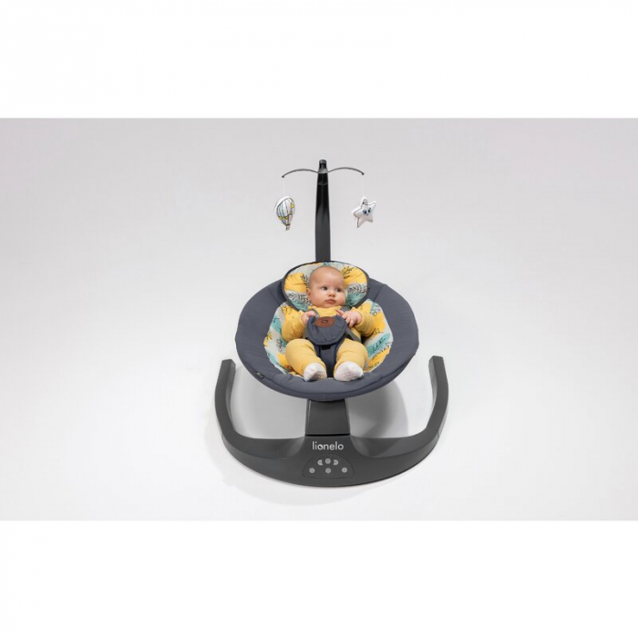 Balansoar si sezlong, Lionelo, Ralf, 2 in 1, Electric, Cu telecomanda si cablu USB, Cu miscare laterala de balansare si 5 niveluri diferite de viteza, Cu 12 melodii, Gri/Alb [35]