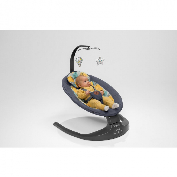 Balansoar si sezlong, Lionelo, Ralf, 2 in 1, Electric, Cu telecomanda si cablu USB, Cu miscare laterala de balansare si 5 niveluri diferite de viteza, Cu 12 melodii, Gri/Alb [36]