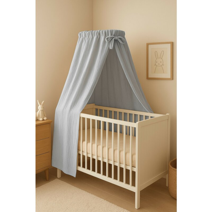 Baldachin, Qmini, Pentru patut, leagan, Din muselina dubla 145x200 cm, Material certificat Oeko Tex Standard 100, Gray [2]