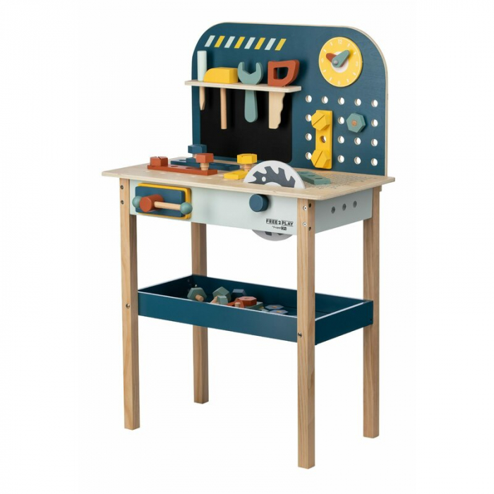 Banc de lucru, Free2Play, My first wooden Work Bench, Cu diverse unelte si accesorii, Pliabil, 55 x 28,5 x 85 cm, 36 luni+, Multicolor [5]