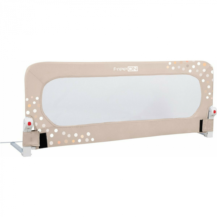 Bariera de protectie pentru pat bebe, Rabatabila, Instalare usoara, Dimensiune 135 x 57 cm, FreeON, Little Dots, Beige [1]