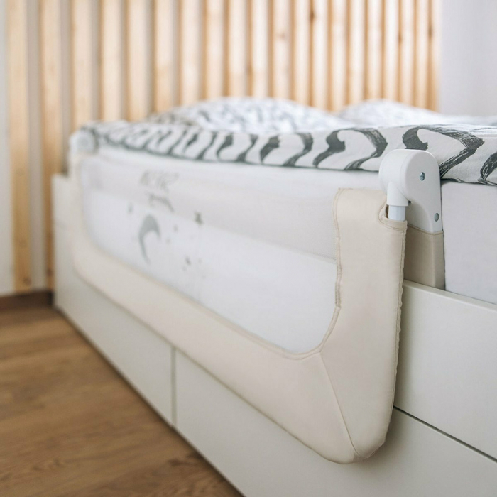 Bariera de protectie pentru pat bebe, Rabatabila, Instalare usoara, Dimensiune 135 x 57 cm, FreeON, Sweet Dreams, Light Beige [5]
