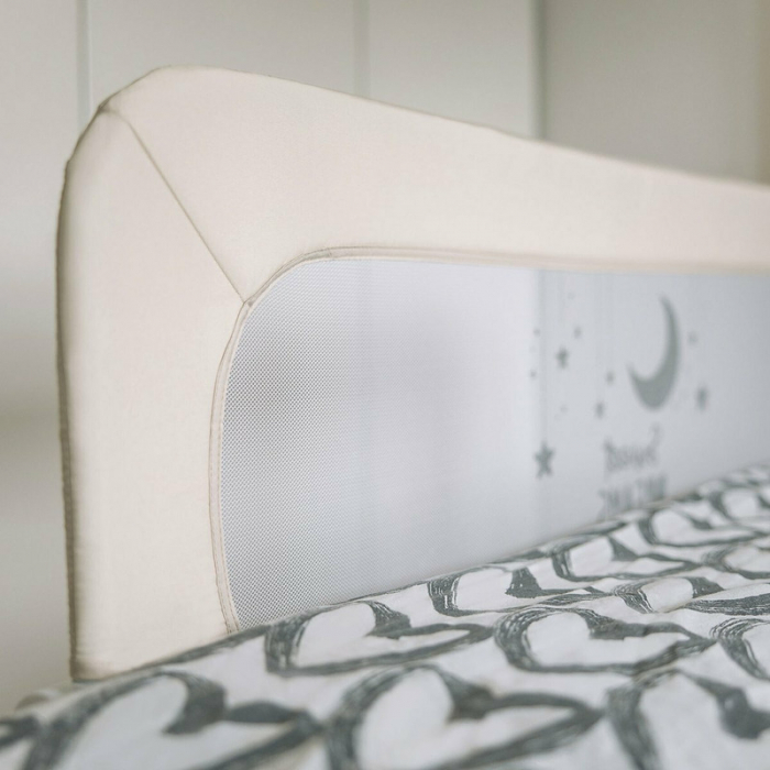 Bariera de protectie pentru pat bebe, Rabatabila, Instalare usoara, Dimensiune 135 x 57 cm, FreeON, Sweet Dreams, Light Beige [3]