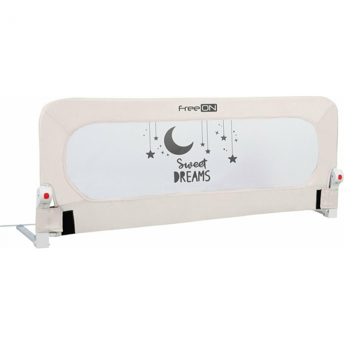 Bariera de protectie pentru pat bebe, Rabatabila, Instalare usoara, Dimensiune 135 x 57 cm, FreeON, Sweet Dreams, Light Beige [1]