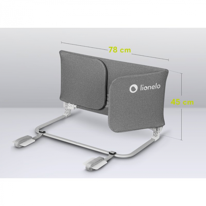 Bariera de protectie pentru pat, Lionelo, Lora XL, Pliabila, Sistem de blocare StandSafe, Geanta de transport inclusa, 150x46 cm, Conform cu BS 7972:2001+A1:2009, Gri [22]