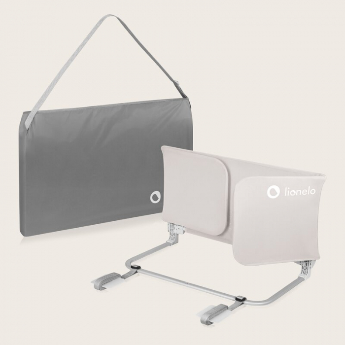 Bariera de protectie pentru pat, Lionelo, Lora XL, Pliabila, Sistem de blocare StandSafe, Geanta de transport inclusa, 150x46 cm, Conform cu BS 7972:2001+A1:2009, Bej [19]