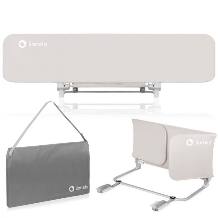 Bariera de protectie pentru pat, Lionelo, Lora XL, Pliabila, Sistem de blocare StandSafe, Geanta de transport inclusa, 150x46 cm, Conform cu BS 7972:2001+A1:2009, Bej [14]