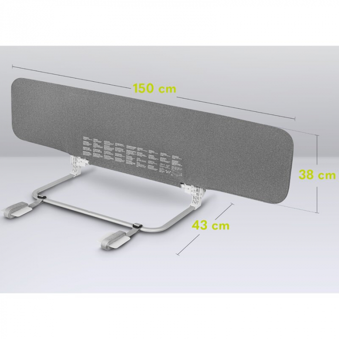 Bariera de protectie pentru pat, Lionelo, Lora XL, Pliabila, Sistem de blocare StandSafe, Geanta de transport inclusa, 150x46 cm, Conform cu BS 7972:2001+A1:2009, Gri [21]