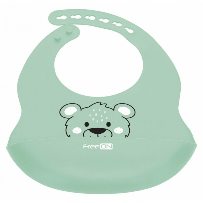 Baveta, FreeON, Moale, Din silicon, Fara BPA, Cu buzunar, 31 x 24 cm, Bear Green [1]