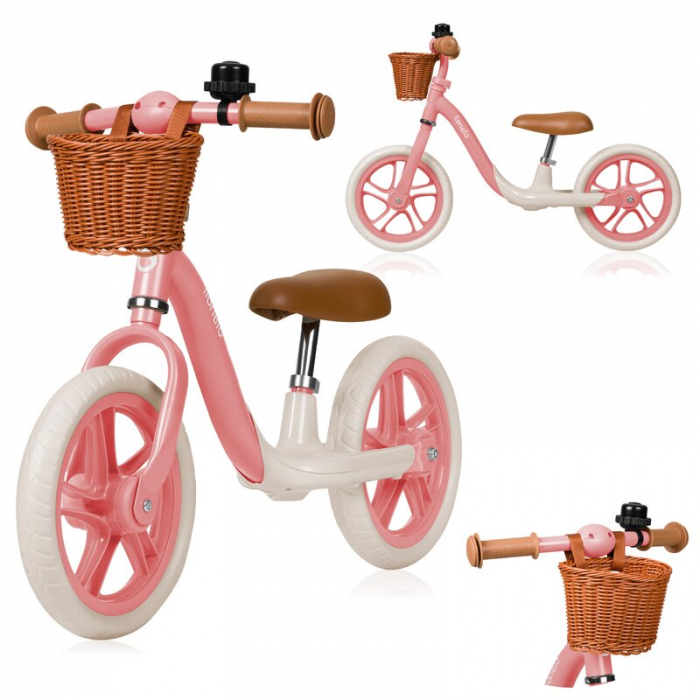 Bicicleta fara pedale, Lionelo, Alex Plus, Usoara, Cu ghidon si sa reglabile, Include cos depozitare si sonerie, Din otel, Cu roti din spuma EVA, 12 inch, Pink Rose [8]