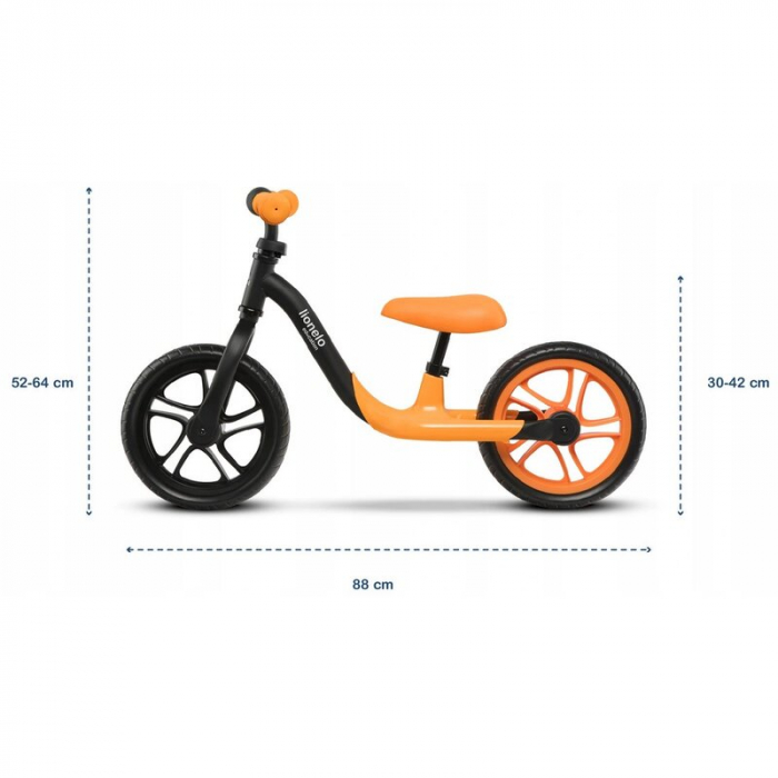 Bicicleta fara pedale, Lionelo, Alex, Usoara, Cu ghidon si sa reglabile, Greutate 3.3 Kg, Cu roti din spuma EVA, 12 inch, Orange [8]