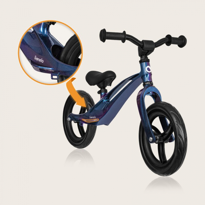 Bicicleta fara pedale, Lionelo, Bart, Usoara, Cu cadru din magneziu, Cu ghidon si sa reglabile, Greutate 3 Kg, 12 inch, Conform cu standardul european de securitate EN71, Blue Violet [12]