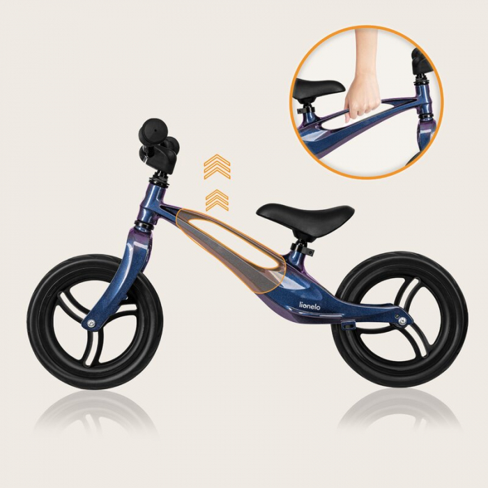 Bicicleta fara pedale, Lionelo, Bart, Usoara, Cu cadru din magneziu, Cu ghidon si sa reglabile, Greutate 3 Kg, 12 inch, Conform cu standardul european de securitate EN71, Blue Violet [11]