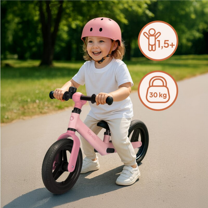 Bicicleta fara pedale, Lionelo, Toni, Cu ghidon si sa reglabile, Ultra usoara, 2.8 Kg, 18 luni+, Sustine 30 kg, Conform cu standardul EN71-1/2/3, Certificata TUV SUD, Roz [13]