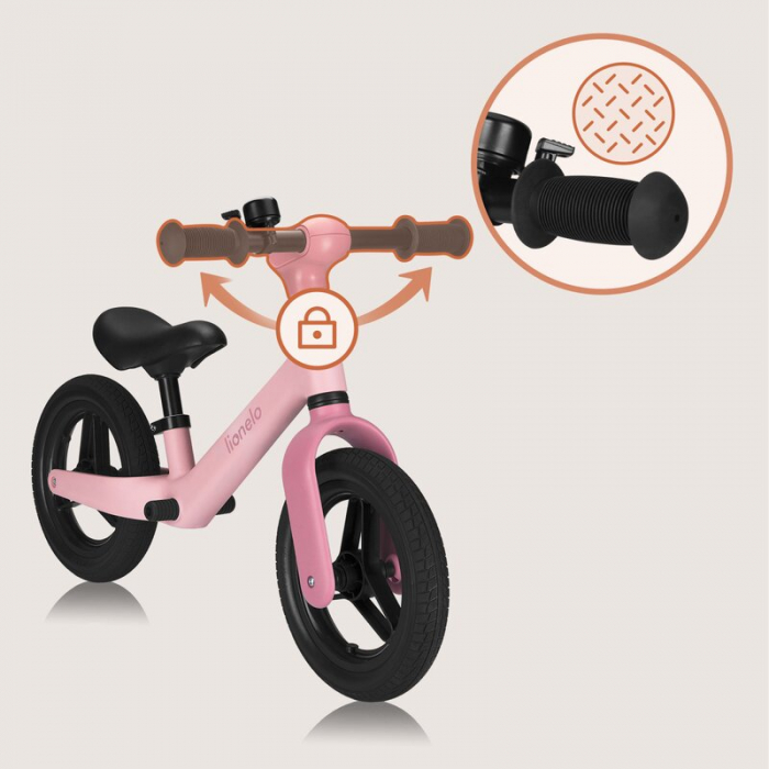 Bicicleta fara pedale, Lionelo, Toni, Cu ghidon si sa reglabile, Ultra usoara, 2.8 Kg, 18 luni+, Sustine 30 kg, Conform cu standardul EN71-1/2/3, Certificata TUV SUD, Roz [17]