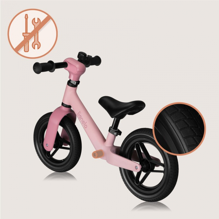 Bicicleta fara pedale, Lionelo, Toni, Cu ghidon si sa reglabile, Ultra usoara, 2.8 Kg, 18 luni+, Sustine 30 kg, Conform cu standardul EN71-1/2/3, Certificata TUV SUD, Roz [16]