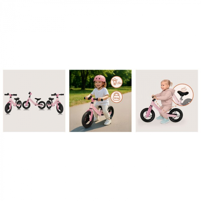 Bicicleta fara pedale, Lionelo, Toni, Cu ghidon si sa reglabile, Ultra usoara, 2.8 Kg, 18 luni+, Sustine 30 kg, Conform cu standardul EN71-1/2/3, Certificata TUV SUD, Roz [21]
