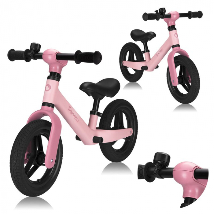 Bicicleta fara pedale, Lionelo, Toni, Cu ghidon si sa reglabile, Ultra usoara, 2.8 Kg, 18 luni+, Sustine 30 kg, Conform cu standardul EN71-1/2/3, Certificata TUV SUD, Roz [12]