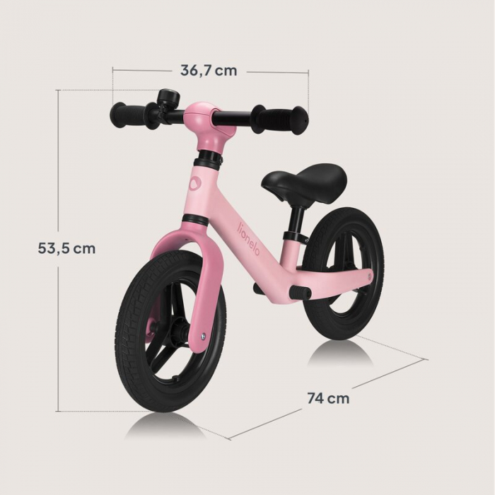 Bicicleta fara pedale, Lionelo, Toni, Cu ghidon si sa reglabile, Ultra usoara, 2.8 Kg, 18 luni+, Sustine 30 kg, Conform cu standardul EN71-1/2/3, Certificata TUV SUD, Roz [19]