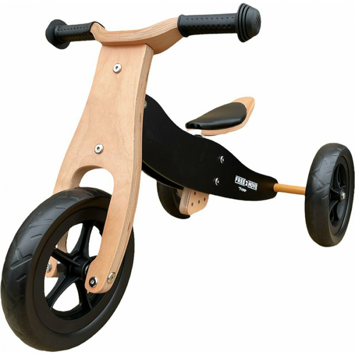 Bicicleta/tricicleta fara pedale din lemn, 2 in 1, Functie de bicicleta echilibru, Sa reglabila, Manere antiderapante, Roti ajustabile, 18 luni – 3 ani, Free2Move, Brown Black [3]