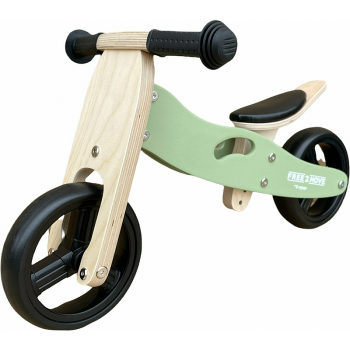 Bicicleta/tricicleta fara pedale din lemn, 2 in 1, Functie de bicicleta echilibru, Scaun reglabil, Roti ajustabile, Manere antiderapante, Varsta 1-3 ani, Free2Move, Mint [4]