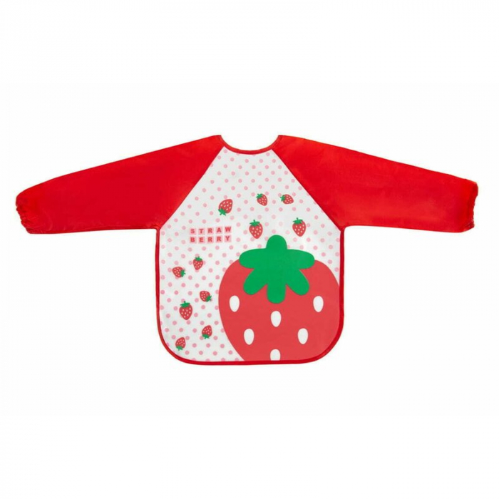 Bocioland - Baveta impermeabila, Cu maneci lungi, Dimensiune 40x35 cm, Strawberry [1]