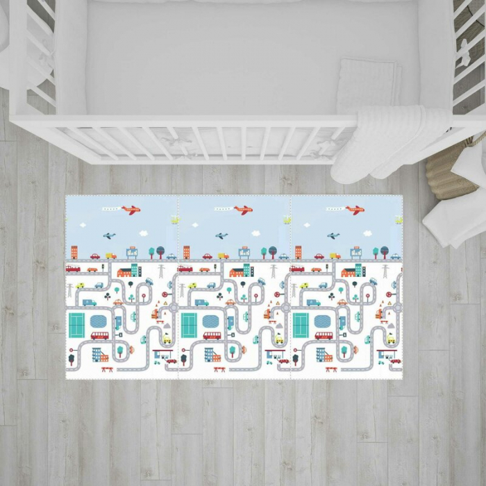 Bocioland - Covoras de joaca City, Pliabil, Protectie impotriva loviturilor, Dimensiune mare, 200 x 150 cm, Cu Imprimeu pe ambele parti, Potrivit pentru utlizare atat in interior, cat si in exterior [1]
