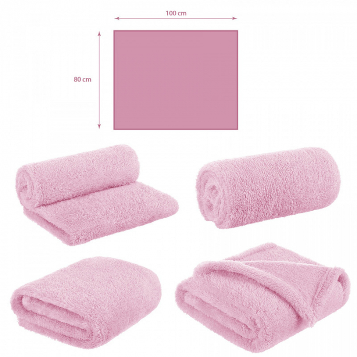Bocioland - Paturica pufoasa pentru copii, Din fleece, Dimensiune mare 80 x 100 cm, Pink [8]